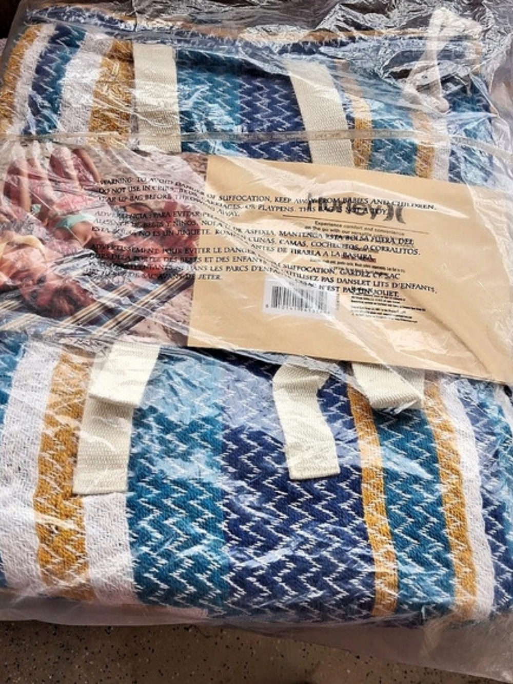 Hurley Packable Towel Backpack Striped Blue & White NWT - Picture 5 of 6